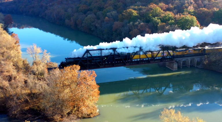 Aerial Footage Of Union Pacific Big Boy Train In Van Buren